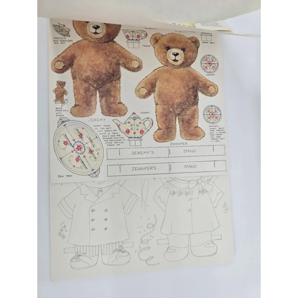 Vintage Red Farm Studio Jeremy & Jennifer Bear Paper Dolls Color Cut Out Set
